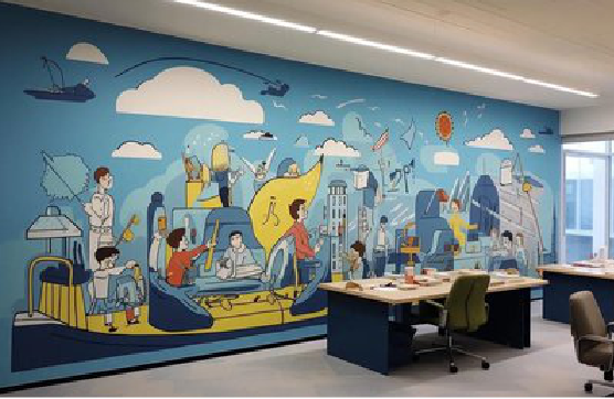 北川办公室墙绘的特点。